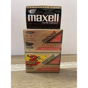 Maxell VHS-C HGX-Gold TC-30 Premium Grade Camcorder Tape Pack Of 2 (NEW)